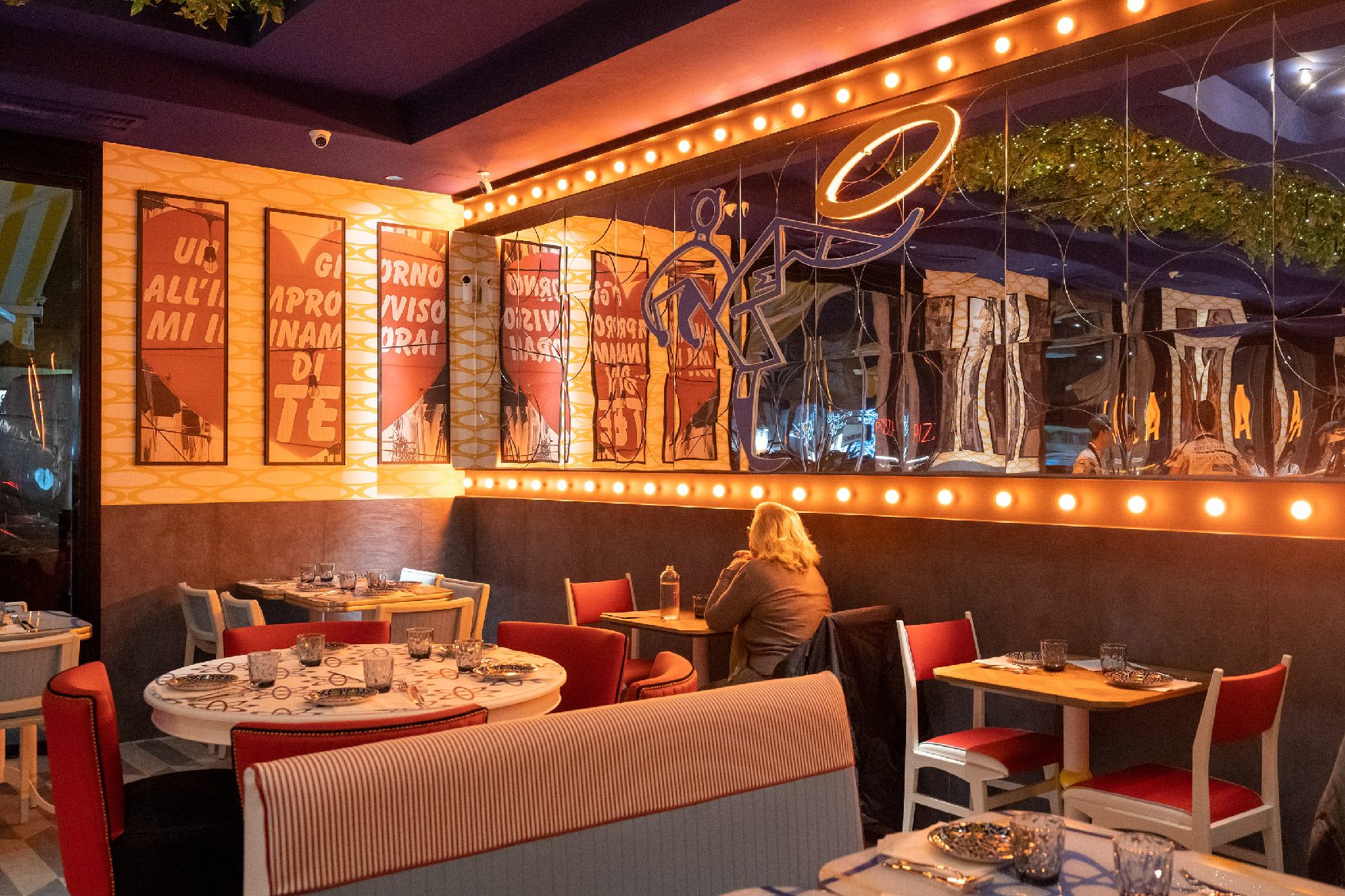 Dining room with neon halo