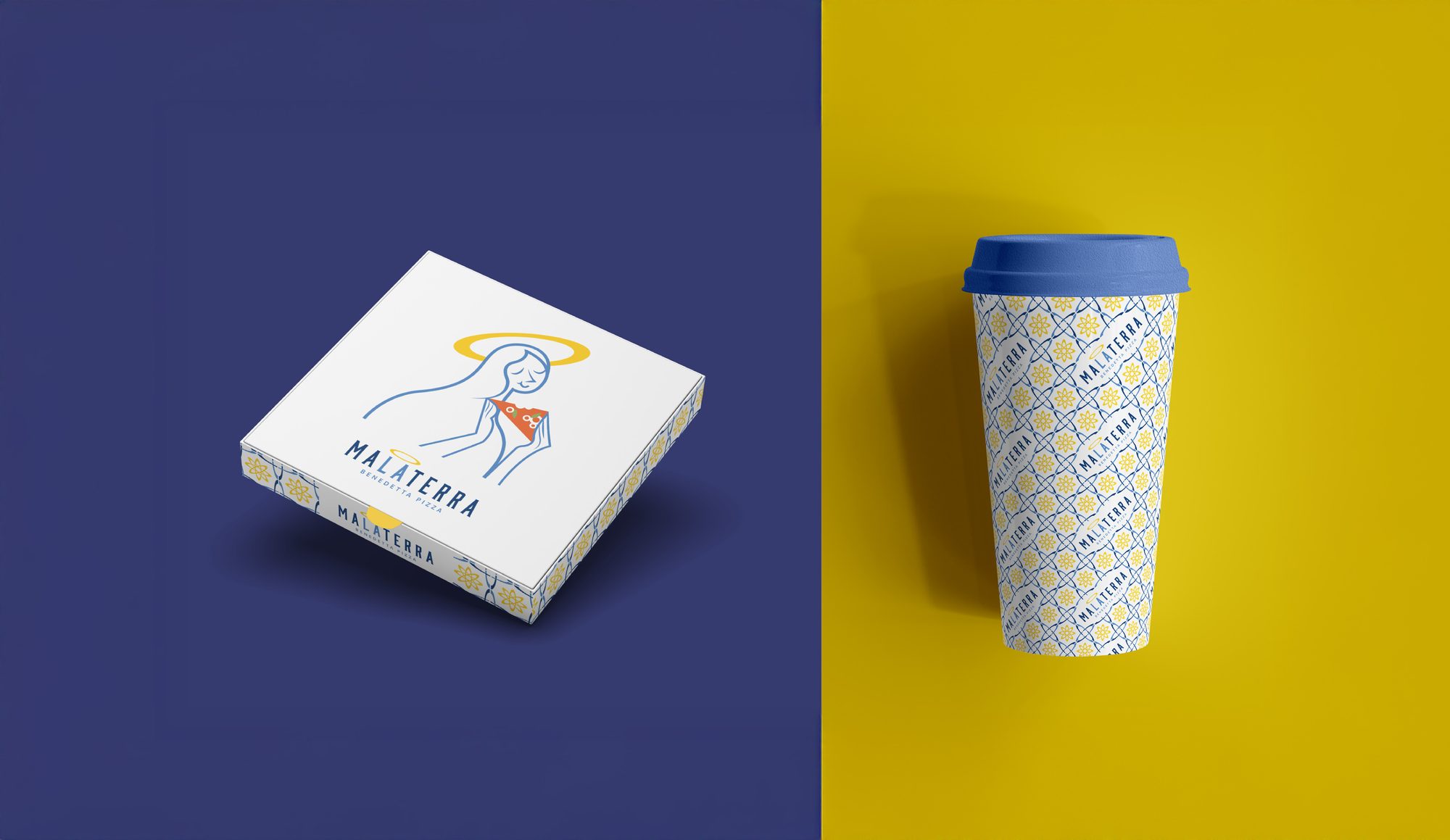 Malaterra pizza box and cup